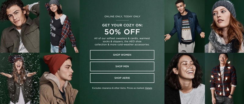 American Eagle: 50% off sweaters, socks, shoes and slippers